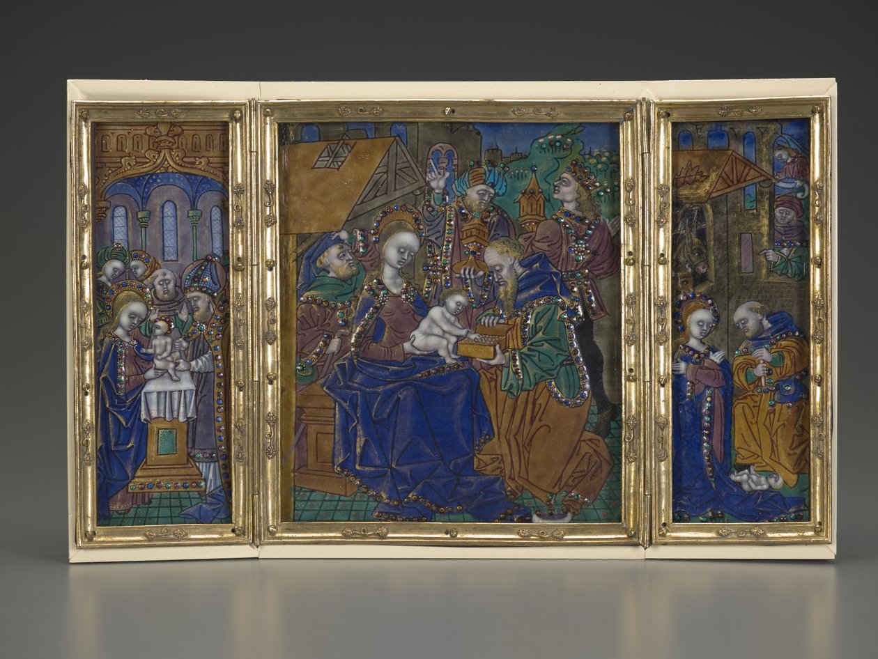 Tryptyk: Obrzezanie, Epifania, Narodzenie, ok. 1490 (emalia na miedzi) autorstwa French School