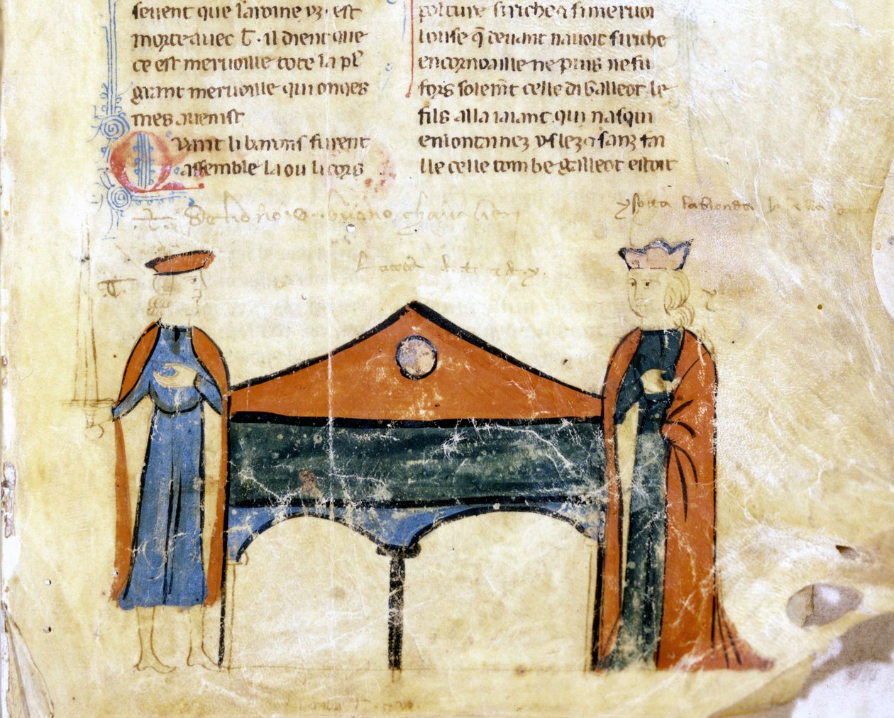 Tristan i Izolda. Miniatura francuskiego rękopisu z XIV wieku. Bibl. Marciana, Wenecja. autorstwa French School
