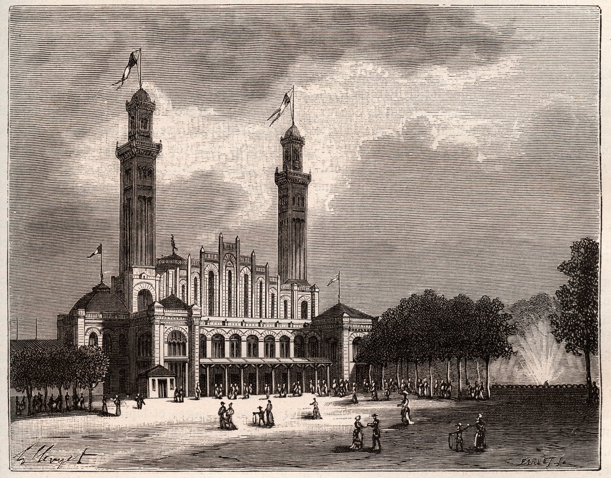 Trocadero w Paryżu - rycina w „La France illustrée: geografia, historia, administracja statystyczna” V.A. Malt-Browna. 1884 autorstwa French School