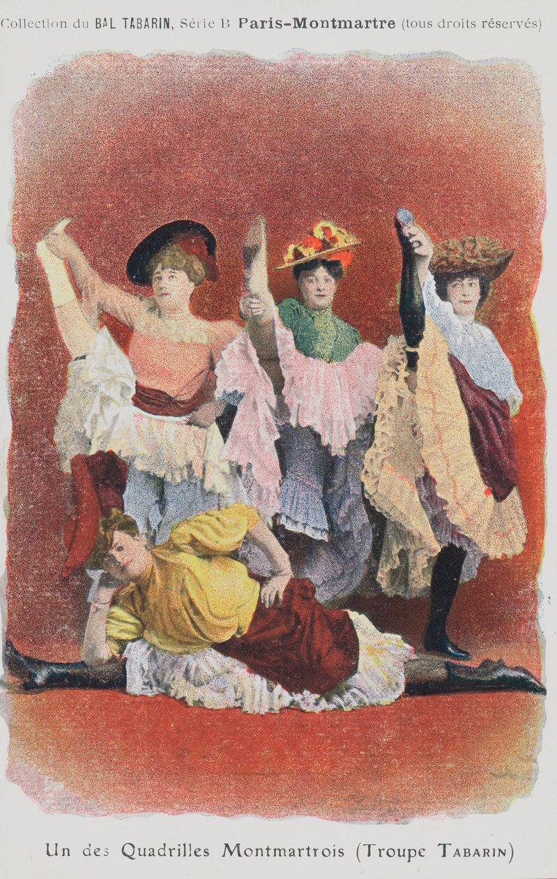 Tancerze Troupe Tabarin w Bal Tabarin (kolorowa litografia) autorstwa French School
