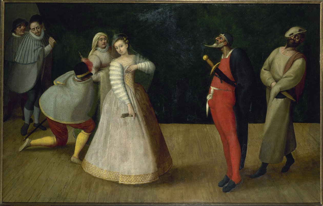 Grupa włoskich komików (Gelosi), ok. 1580 r. (olej) autorstwa French School