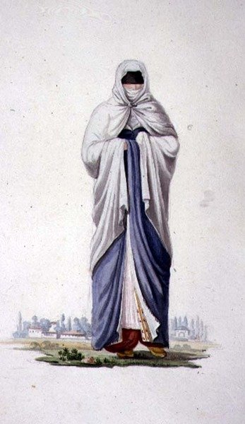 Turczynka ze Smirny, prawdopodobnie z Cousinery, okres osmański, 3. ćw. XVIII w. (akwarela na papierze) autorstwa French School