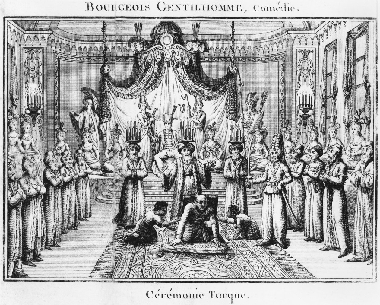 Ceremonia turecka, ilustracja z Le Bourgeois Gentilhomme Moliera, wydanie 1801 autorstwa French School