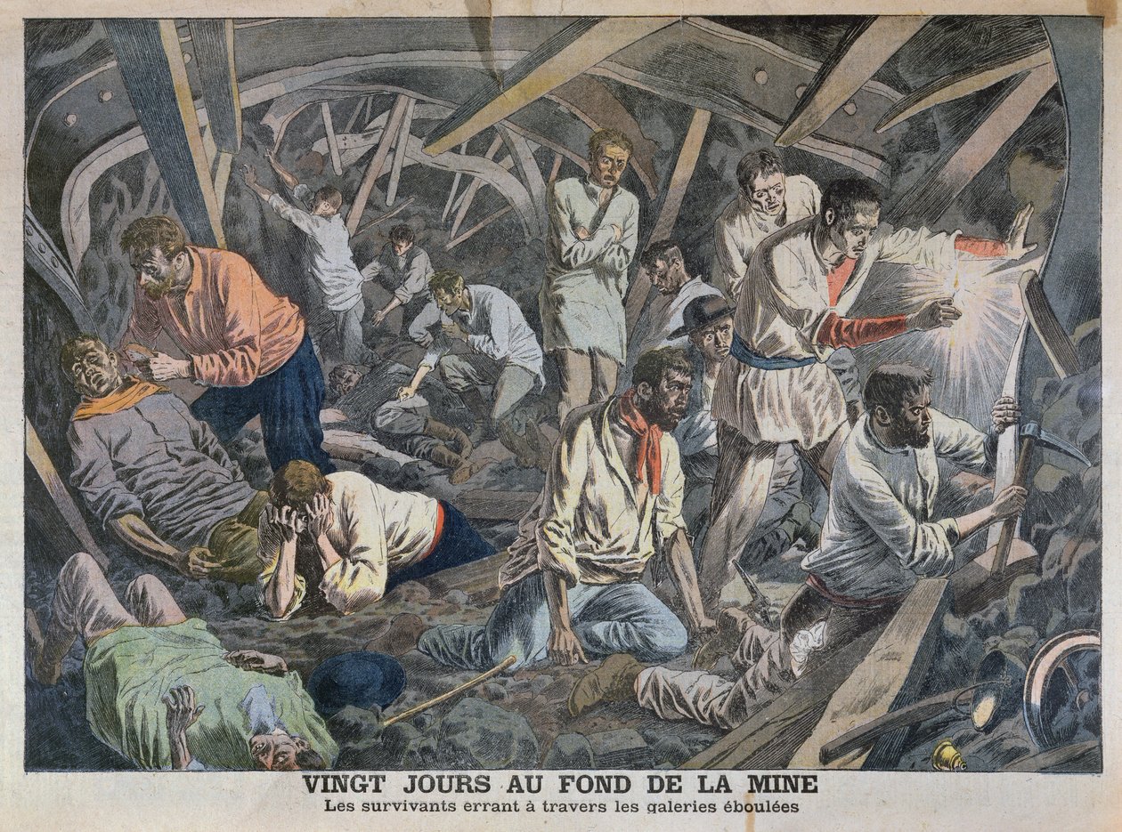 Dwadzieścia dni na dnie kopalni, z Le Petit Journal, kwiecień 1906 autorstwa French School