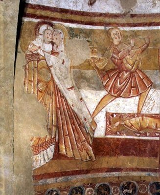 Dwie widzące kobiety, fragment malowidła ściennego przedstawiającego Ukrzyżowanie św. Piotra (zob. też 110618) autorstwa French School