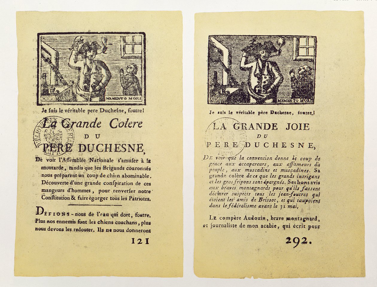 Dwie strony z La Grande Colere autorstwa Pere Duchesne, 1792 autorstwa French School