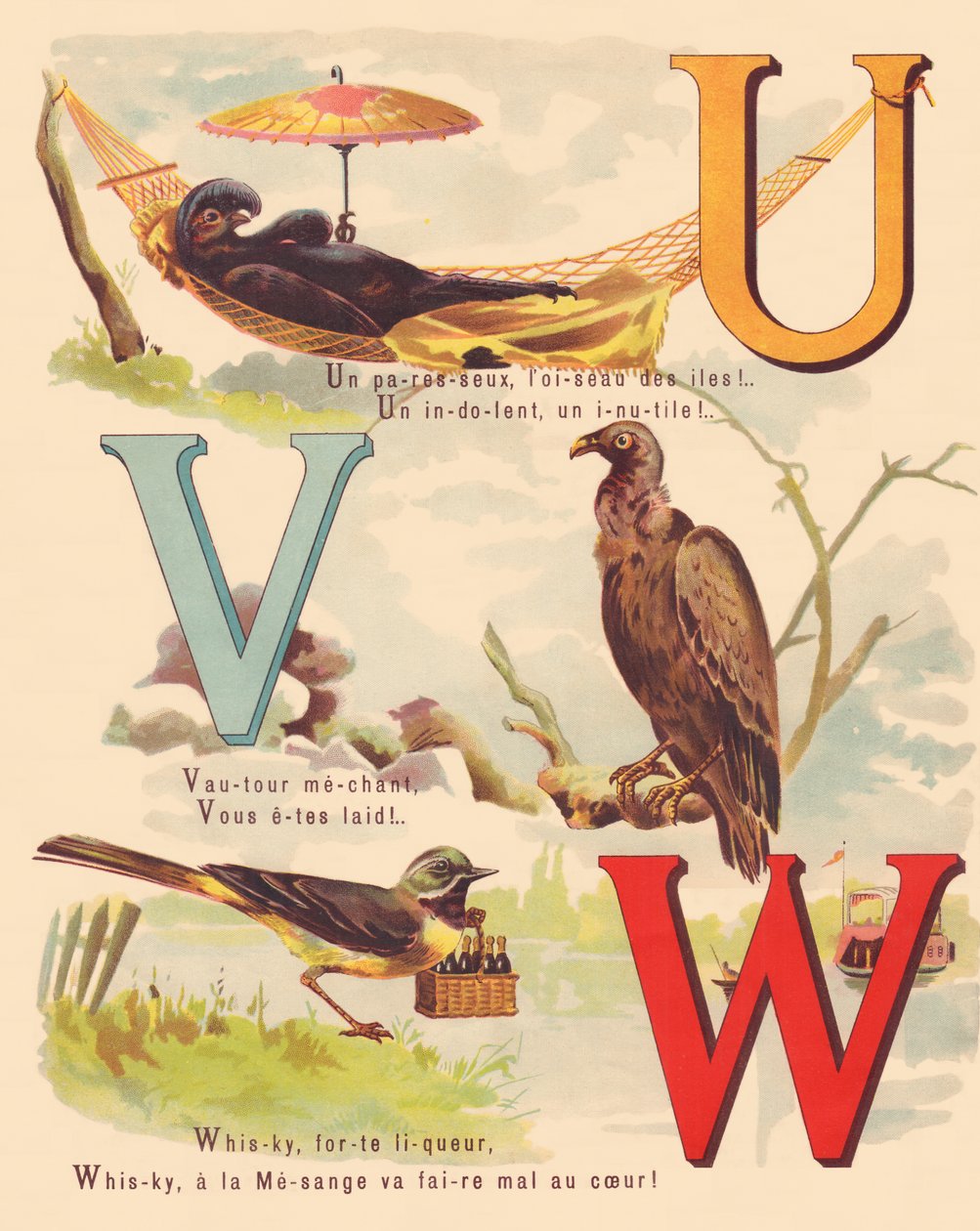 U V W: czarne eMu, sęp, pliszka, whisky autorstwa French School