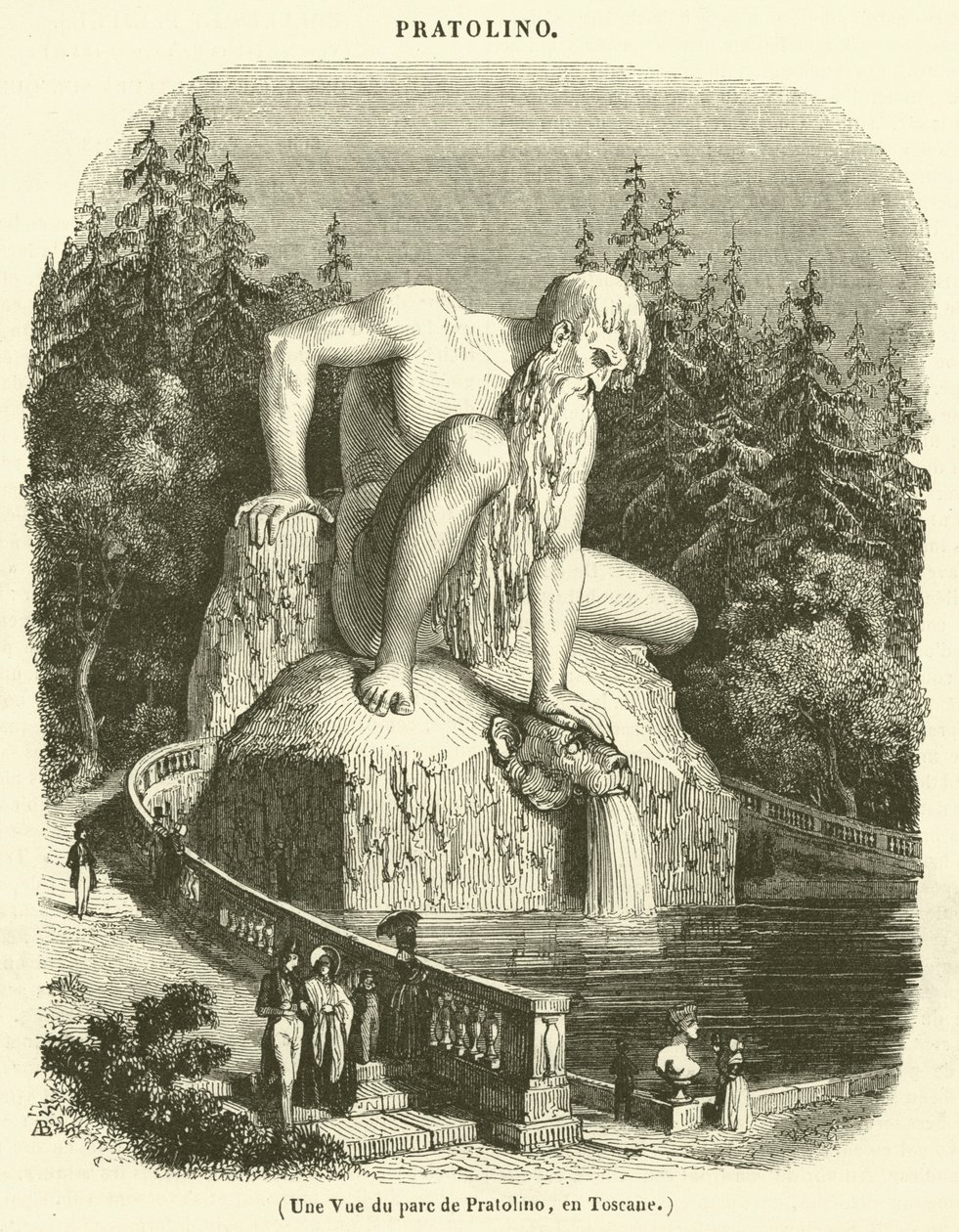 Widok na park w Pratolino, Toskania (rycina) autorstwa French School