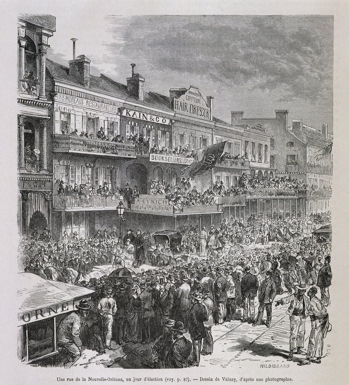 Ulica w Nowym Orleanie w dniu wyborów 1875 r. - w „Le Tour du Monde”, II sem. 1876 autorstwa French School