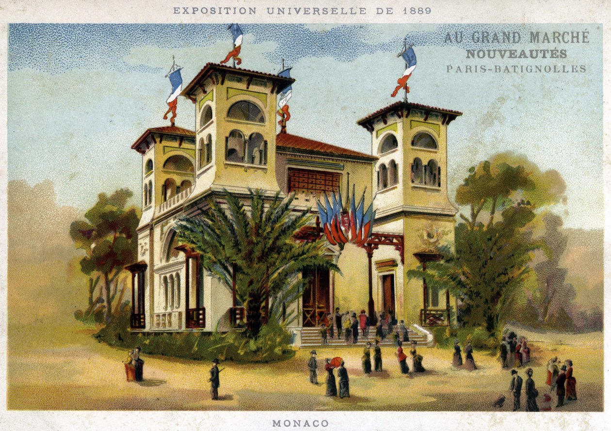 Wystawa Powszechna z 1889 r. Pawilon Monako. Chromolitografia z końca XIX wieku. autorstwa French School