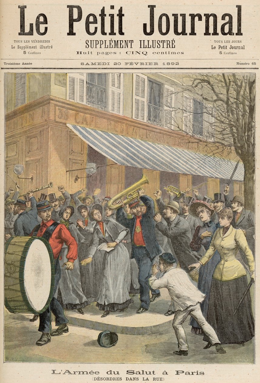 Powstanie przeciwko procesji Armii Zbawienia w Paryżu, z Le Petit Journal, 20 lutego 1892 (rycina kolorowa) autorstwa French School