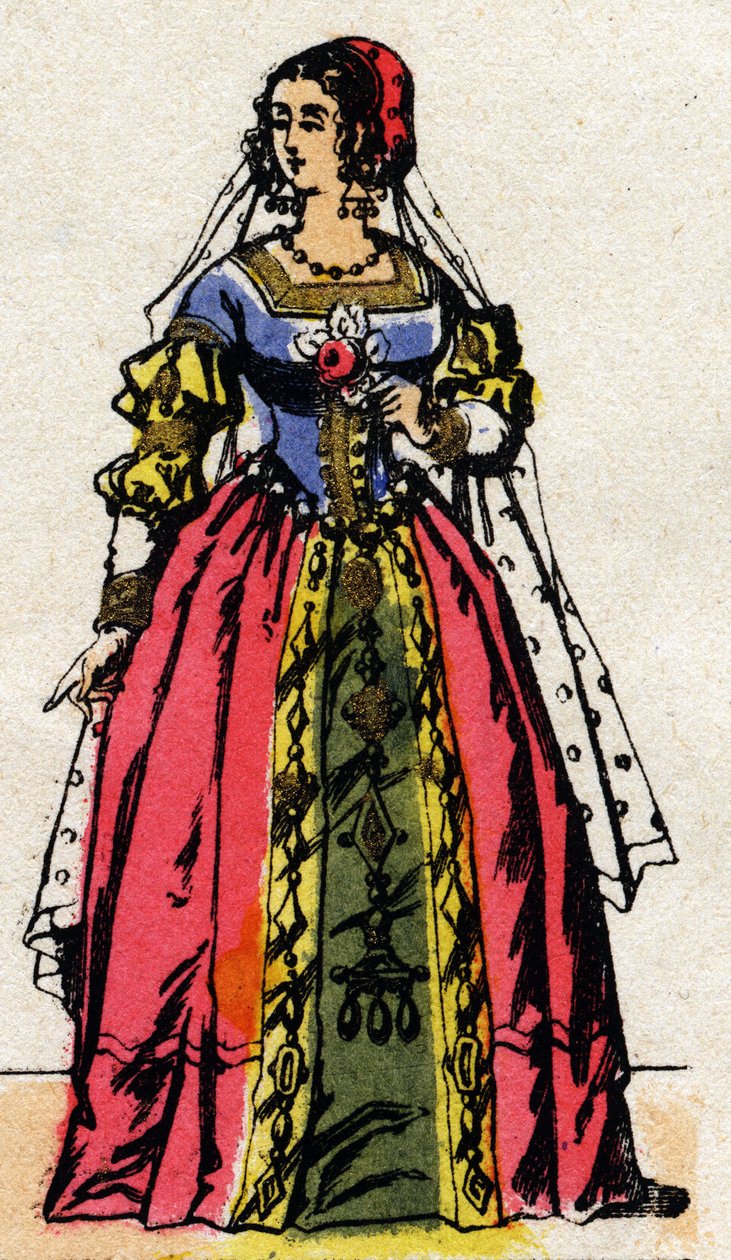 Dynastia Valois: Portret Eleonory Habsburgów lub Austrii (1498-1558) Królowej Francji, żony Franciszka I (1494-1547). Obrazowanie epinal z końca XIX wieku. Prywatna kolekcja. autorstwa French School
