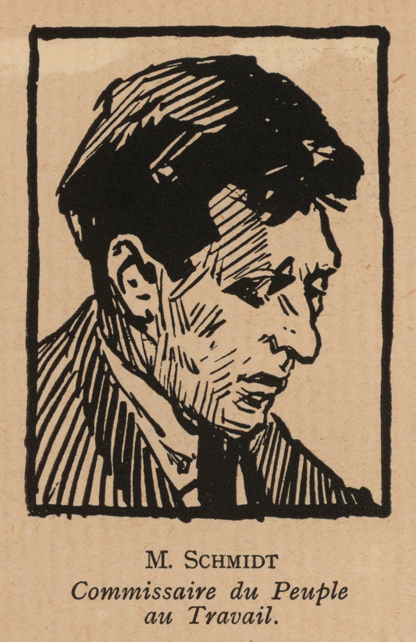 Wasilij Schmidt, rosyjski rewolucyjny polityk bolszewicki i ludowy komisarz pracy (litografia) autorstwa French School