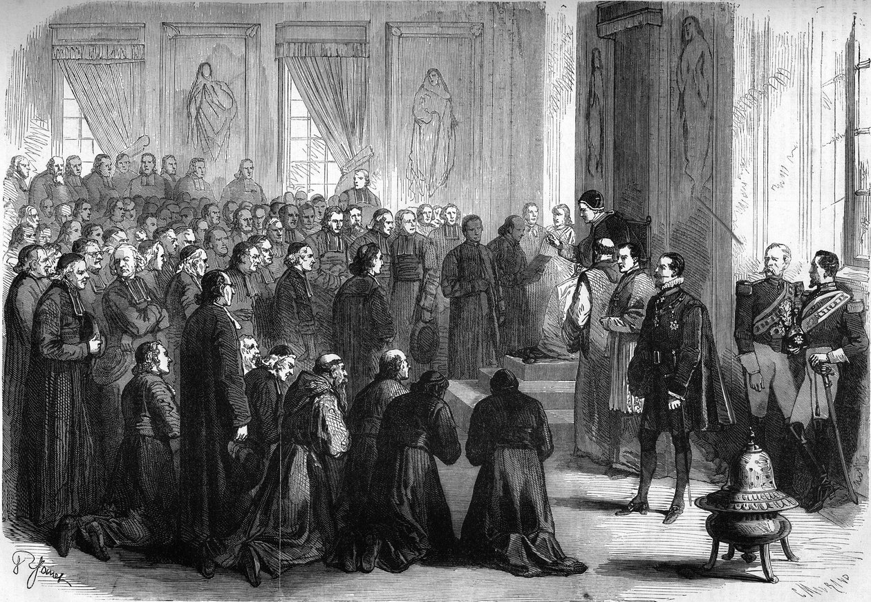 Sobór Watykański I (1869-1870): Papież Pius IX (1792-1878) przyjął na audiencji generalnej francuskich duchownych, którzy poszli w ewy autorstwa French School