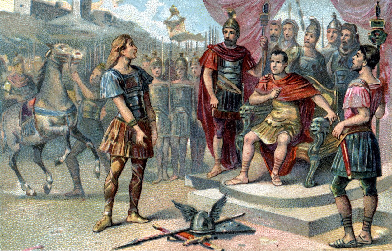 Wercyngetoryks, przywódca galijski, udał się do Juliusza Cezara w 52 pne. autorstwa French School