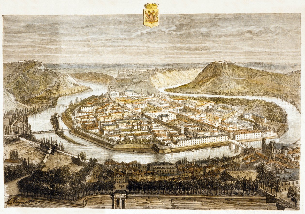 Widok Besancon, Francja (kolorowe grawerowanie) autorstwa French School