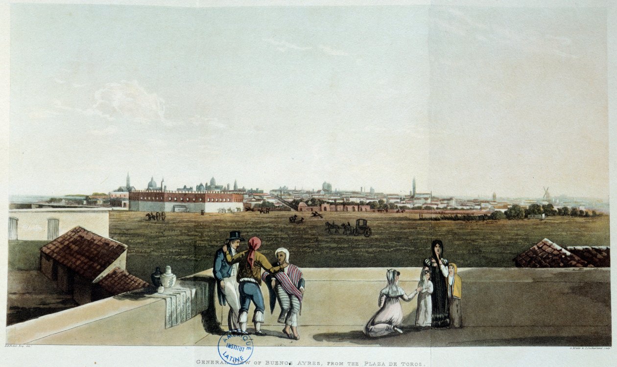 Widok Buenos Aires w Argentynie. Litografia Vidala (1820) XIX wiek. Paryż, Biblioteka Ameryki Łacińskiej autorstwa French School