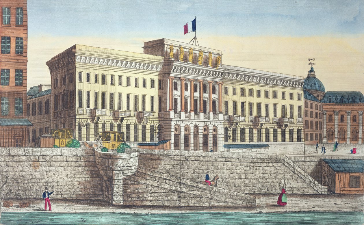 Widok na Hotel des Monnaies z Pont Neuf, Paryż (kolorowe grawerowanie) autorstwa French School