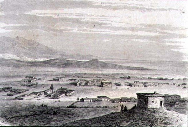 Widok na Los Angeles w latach 60. XIX wieku (rycina) autorstwa French School