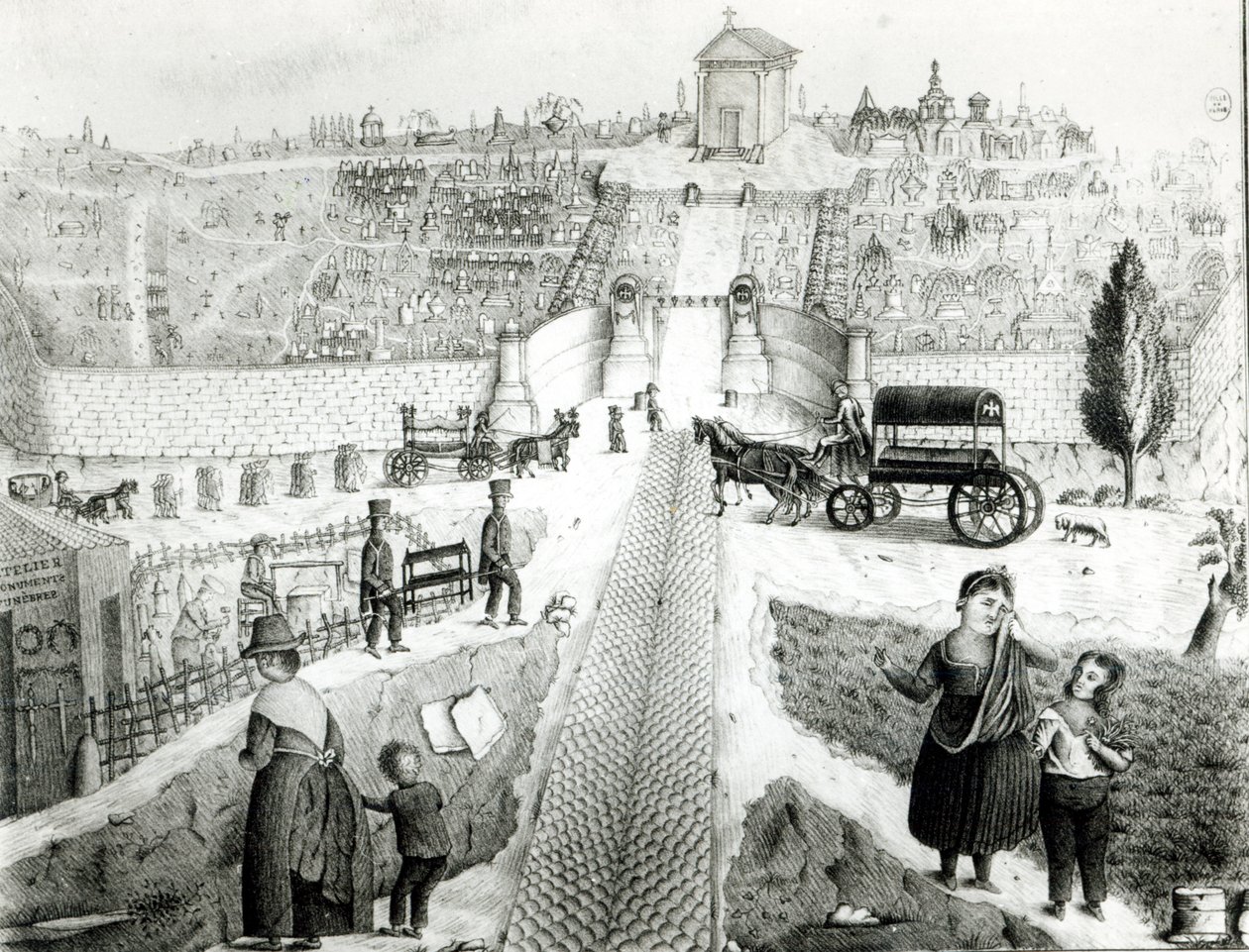 Widok na cmentarz Pere-Lachaise, początek XIX wieku autorstwa French School