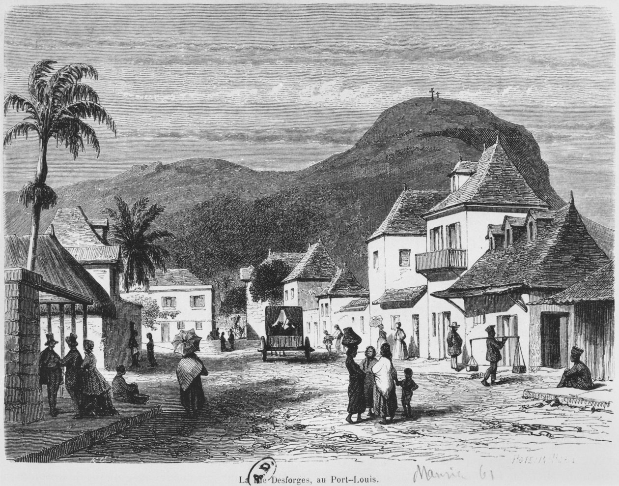 Widok na Port Louis, rue Desforges, Mauritius, 1861 autorstwa French School
