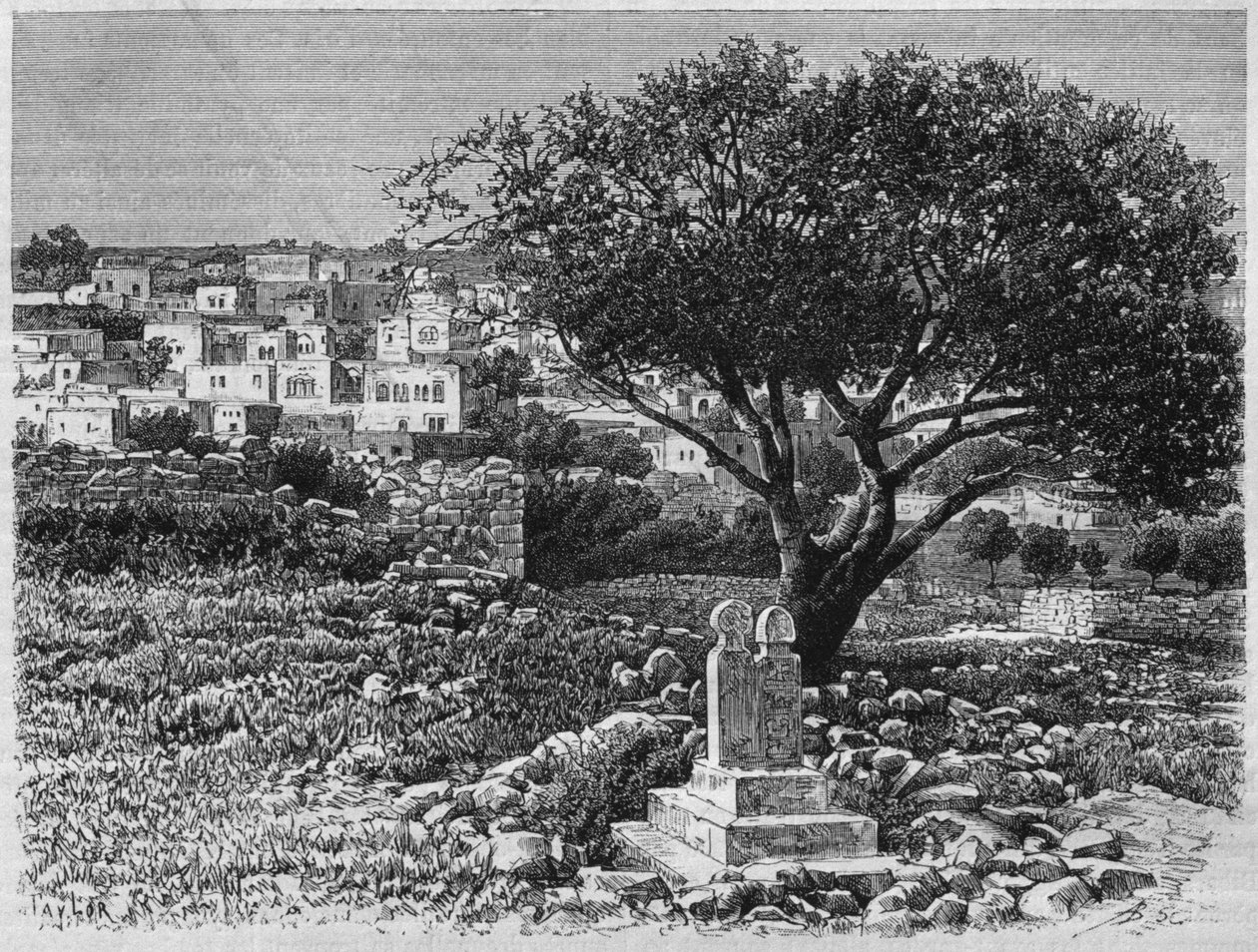 Widok Safeda z dzisiejszej Syrii. Podróżuje po Fenicji, Libanie i Judei. 1875-1880 Louis Charles Emile Lortet, 1884 (bw grawerowanie) autorstwa French School