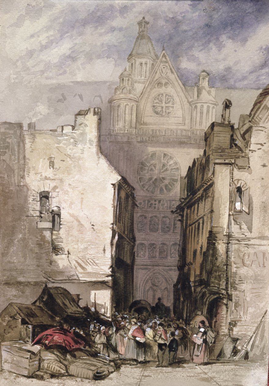 Widok św. Eustachego i Les Halles, ok. 1820-30 autorstwa French School