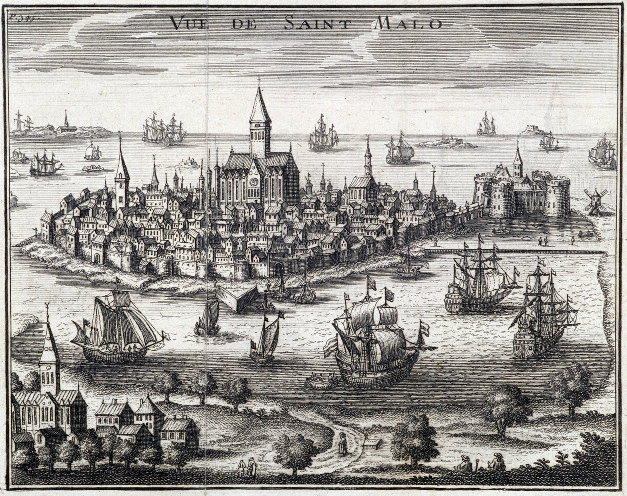 Widok na St Malo - anonimowy grawerunek autorstwa French School