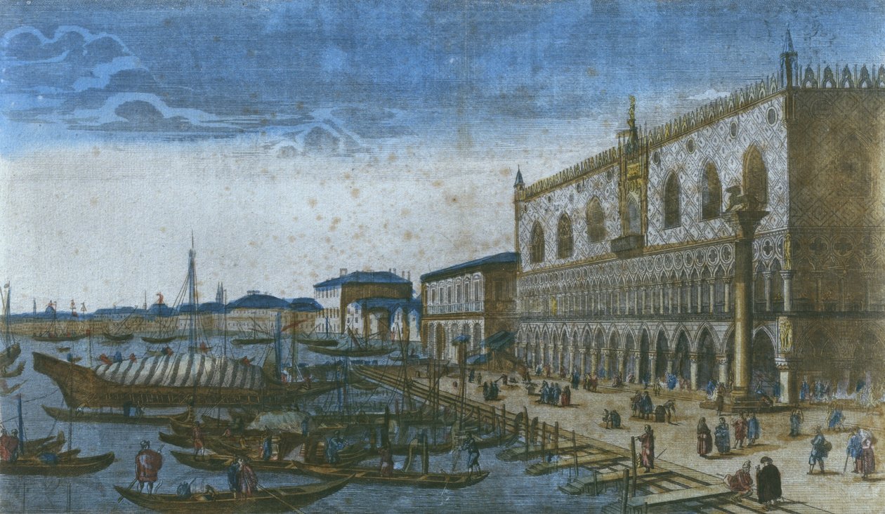 Widok na Pałac Książęcy i Canal Grande, Wenecja, Włochy (kolorowe grawerowanie) autorstwa French School