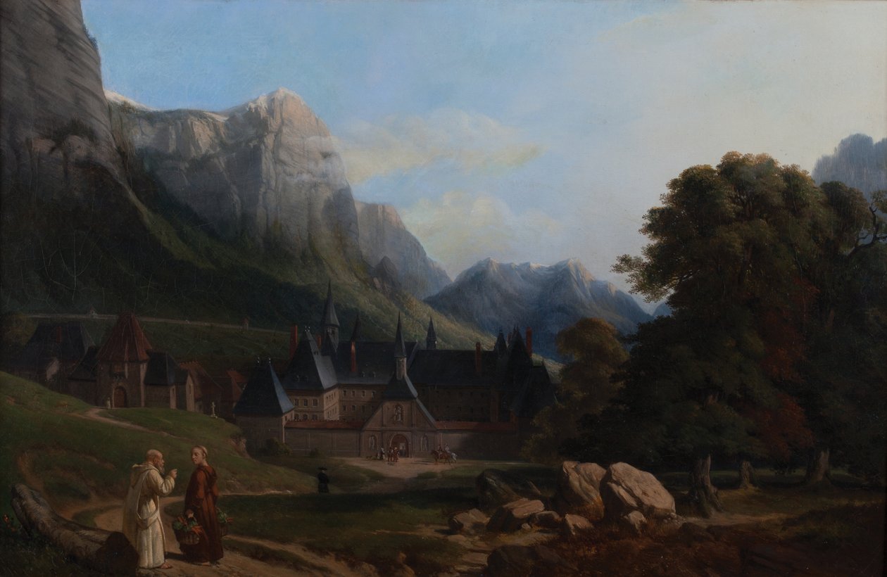 Widok na klasztor Grande Chartreuse (olej na płótnie) autorstwa French School
