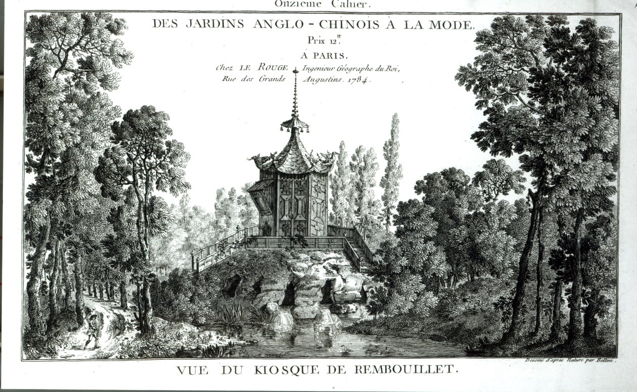Widok kiosku w Rembouillet, z Jardins Anglo-Chinois a la mode autorstwa George Louis le Rouge, opublikowany 1775-78 autorstwa French School