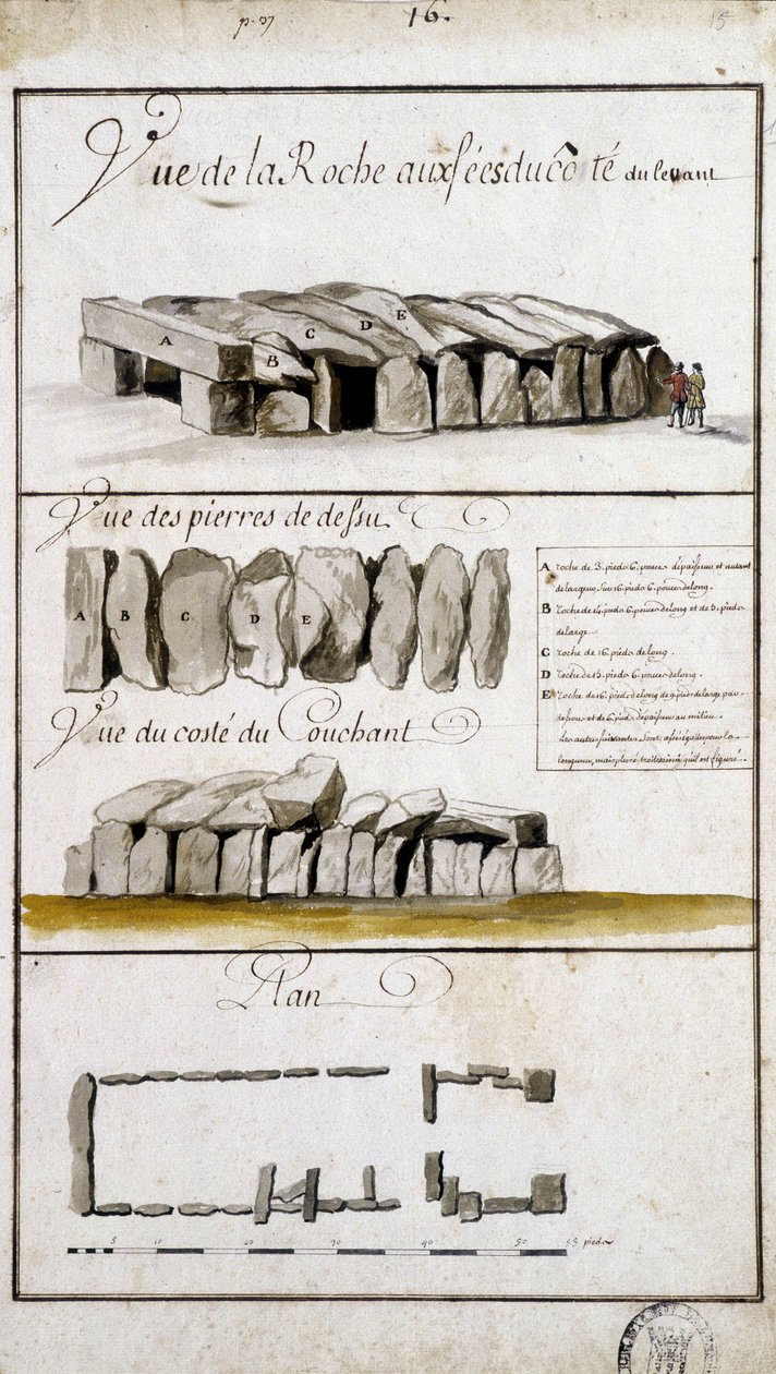 Widok na Roche aux Fées od strony wschodniej, widok na kamienie Detsu - w „Historyczny, topograficzny i przyrodniczy opis Bretanii” Robiena autorstwa French School