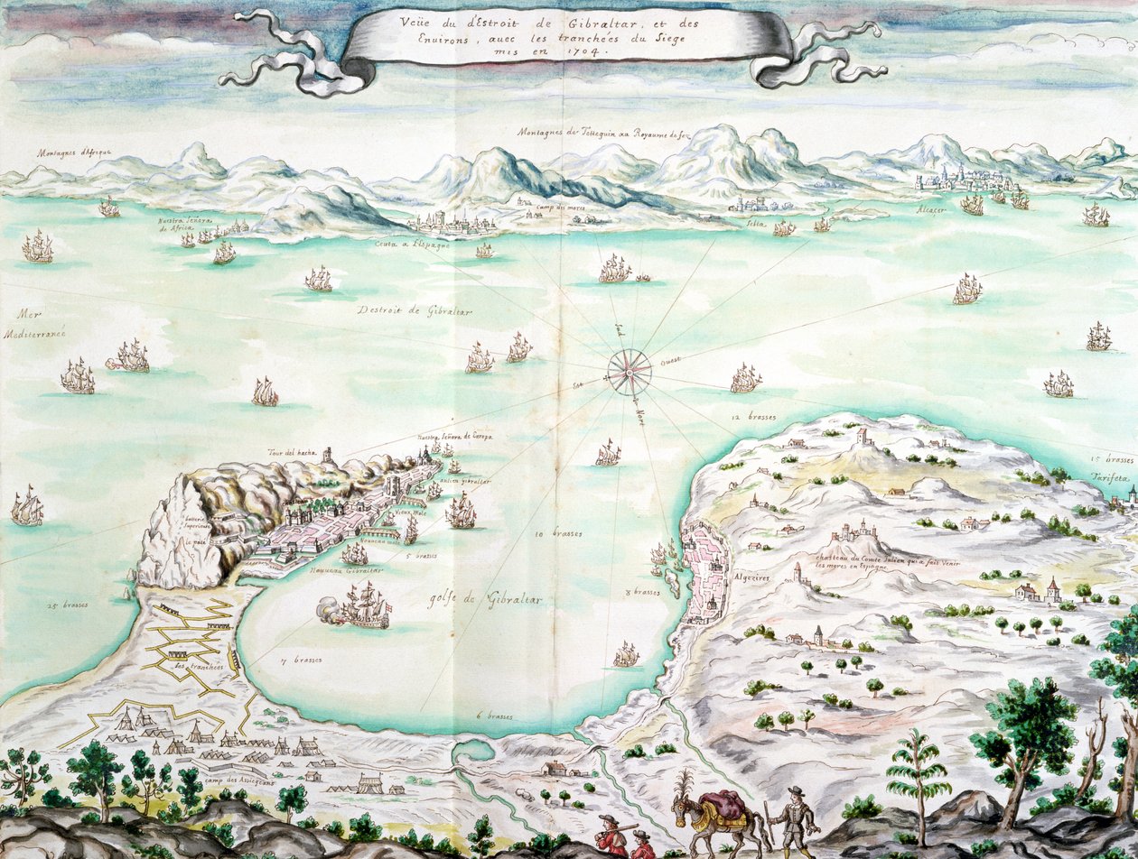 Widok oblężenia Gibraltaru w 1704 r. (wc na papierze) autorstwa French School