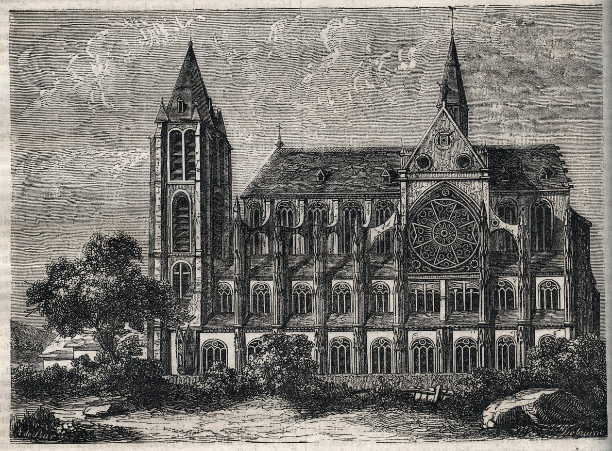 Widok na opactwo św. Wiktora (św. Wiktora) dawne opactwo kanoników regularnych (augustianów) zniszczone w 1811 r. - rycina w „„Historii fizycznej, obywatelskiej i moralnej Paryża: od najdawniejszych czasów historycznych do współczesności” autorstwa Jacques autorstwa French School