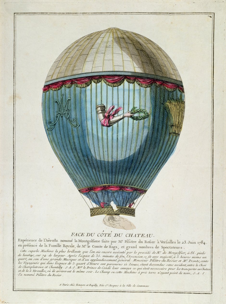 Widok balonu używanego przez Francois Pilatre de Rozier (1754-85) w Wersalu 23 czerwca 1784 autorstwa French School