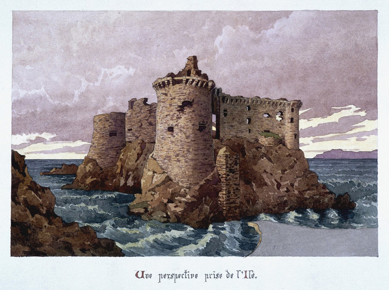 Widok zamku z XI wieku w ruinach na wyspie Yeu (Ile-d