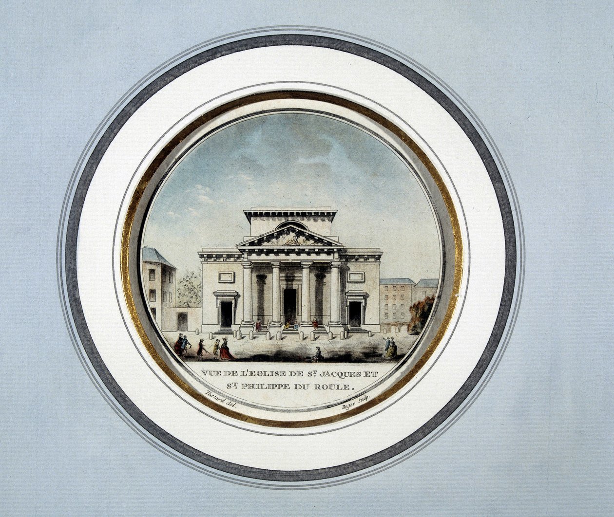 Widok kościoła św. Jakuba i św. Filipa du Roule - litografia autorstwa French School