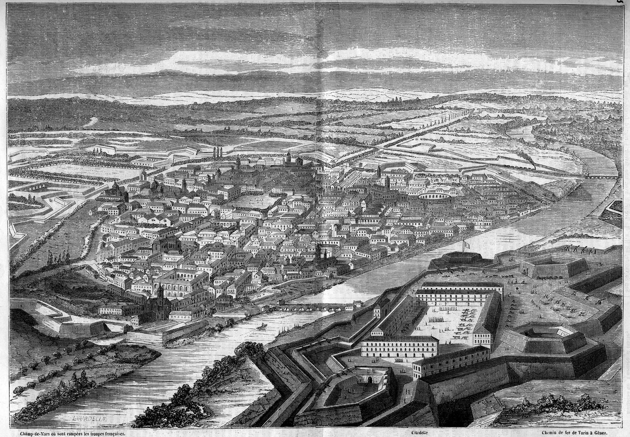 Widok na miasto i cytadelę Aleksandrii we Włoszech autorstwa French School