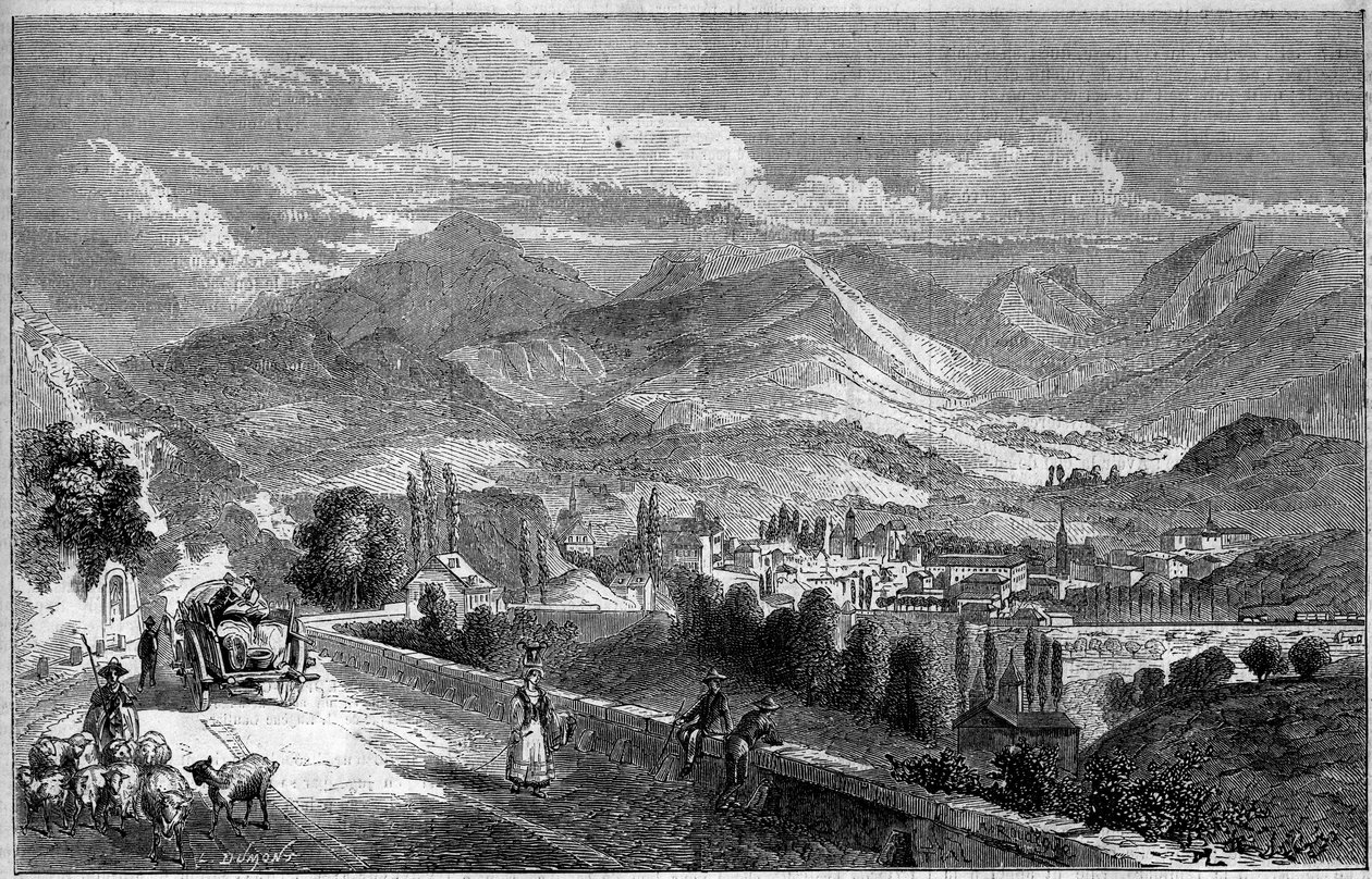 Widok miasta Chambery z drogi do Aix. Sabaudia (73) autorstwa French School