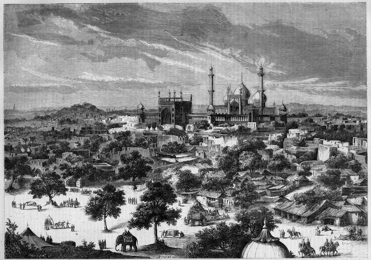 Widok miasta Delhi (Indie) w 1857 r. Ze szkicu księcia Alexisa Soltykoffa. Grawer Bertranda w „”Le Monde Illustré””n°20 z 29 sierpnia 1857 r. autorstwa French School