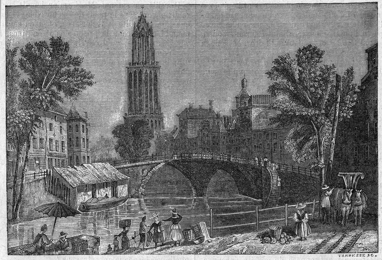 Widok miasta Utrecht w Holandii, koniec XIX wieku. Grawer w „La gazette du dimanche” z dnia 5 grudnia 1895 r. autorstwa French School