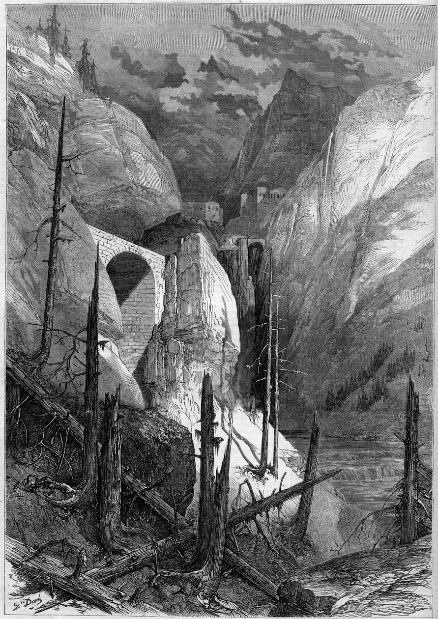 Widok skalny i fortu Finstermunz (1471). Tyrol, Szwajcaria autorstwa French School