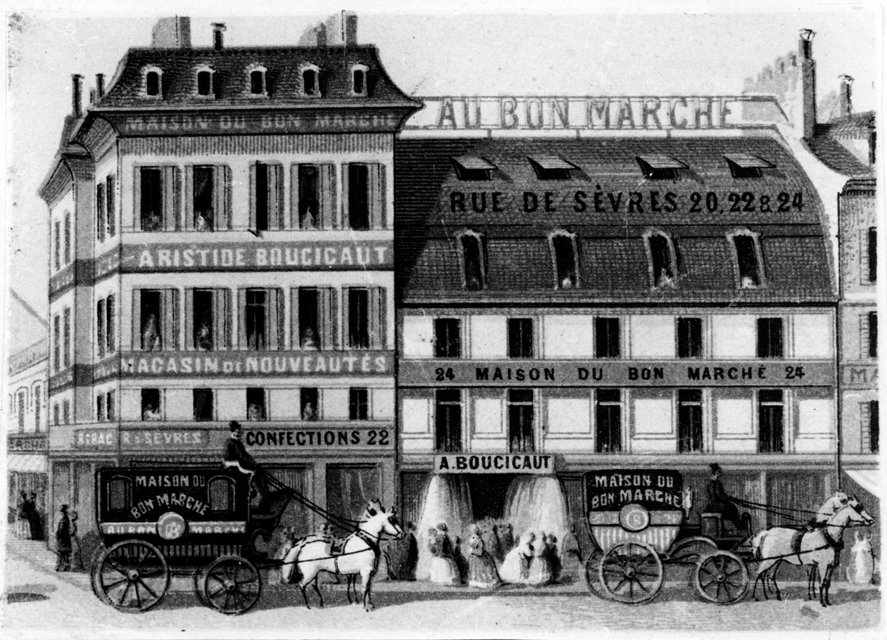 Widok z zewnątrz sklepów Bon Marché, rue de Sèvres, Paryż, ok. 1869 autorstwa French School