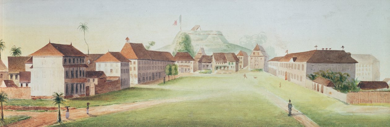 Widok na koszary piechoty w Cayenne, Gujana Francuska, ok. 1930 r. 1840 (wc na papierze) autorstwa French School