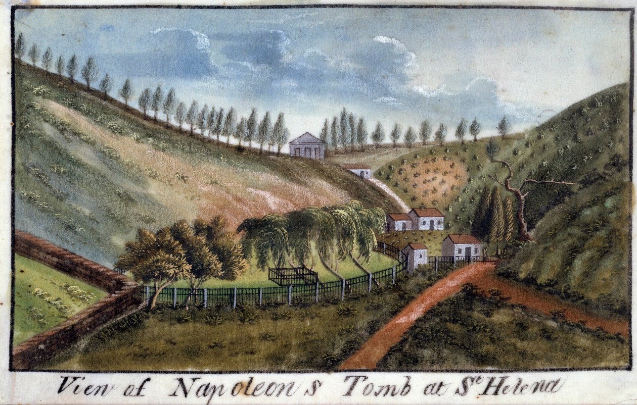 Widok wyspy Świętej Heleny z grobowcem cesarza Napoleona I (1769-1821) Akwarela ok. 1821 r. Ile d