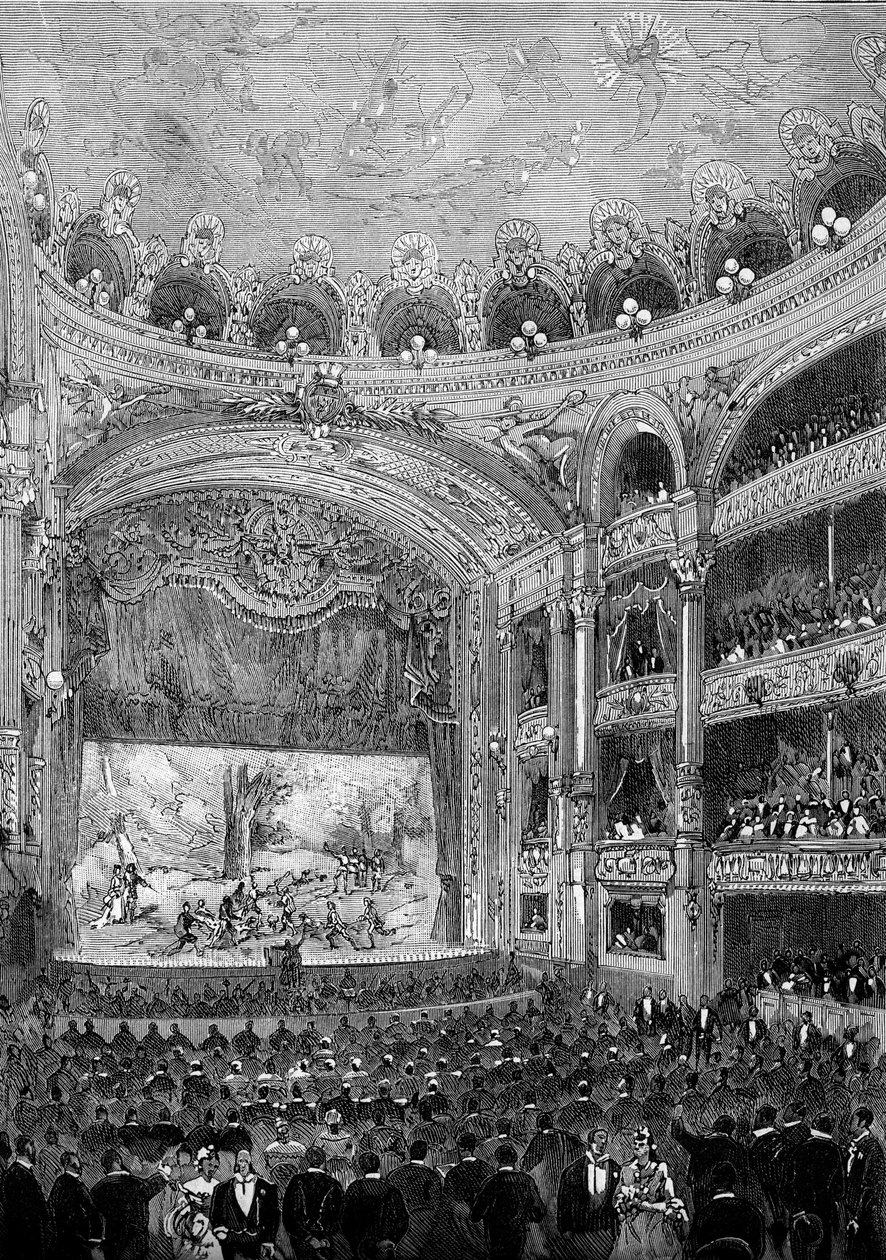 Widok sali teatralnej Bellecour w Lyonie, zbudowanej przez Julesa Chatrona (1831-1884) w 1879 r. Grawer „”Le Monde Illustré” nr 1176 z 11 października autorstwa French School
