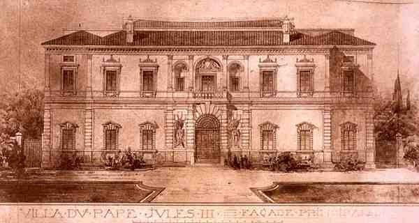 Villa Giulia, Rzym, z „Fragmenty architektury średniowiecza i renesansu”, ryt. Jules Adolphe Chauvet (ur. 1828) (lit) autorstwa French School