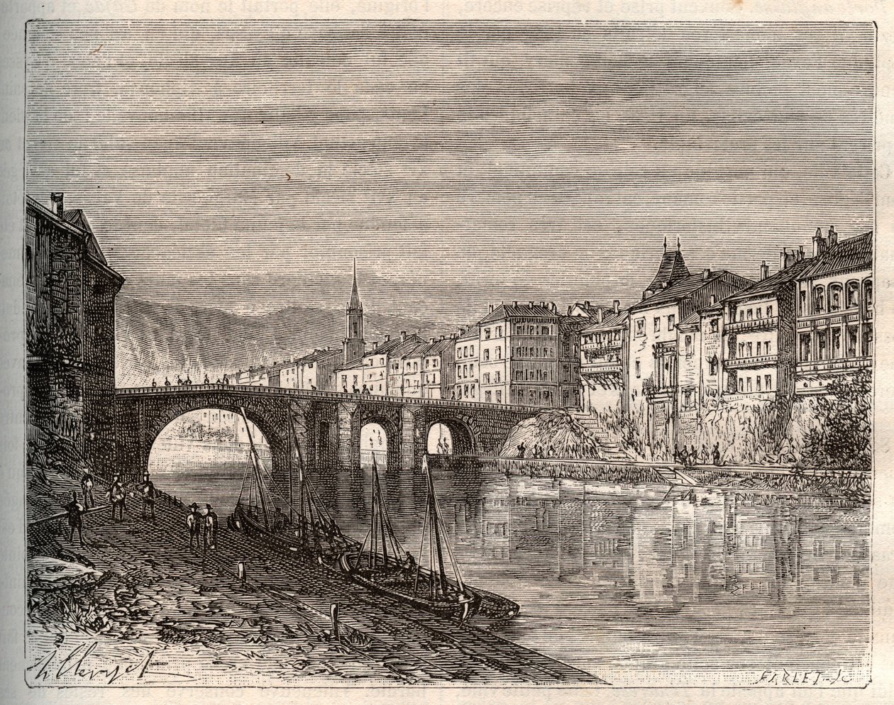 Villeneuve-sur-Lot (Villeneuve sur Lot) - wydział Lot-et-Garonne - grawer w „La France illustree: geografia, historia, administracja statystyczna” autorstwa V.-A. Słodowo-Brązowy. 1884 autorstwa French School