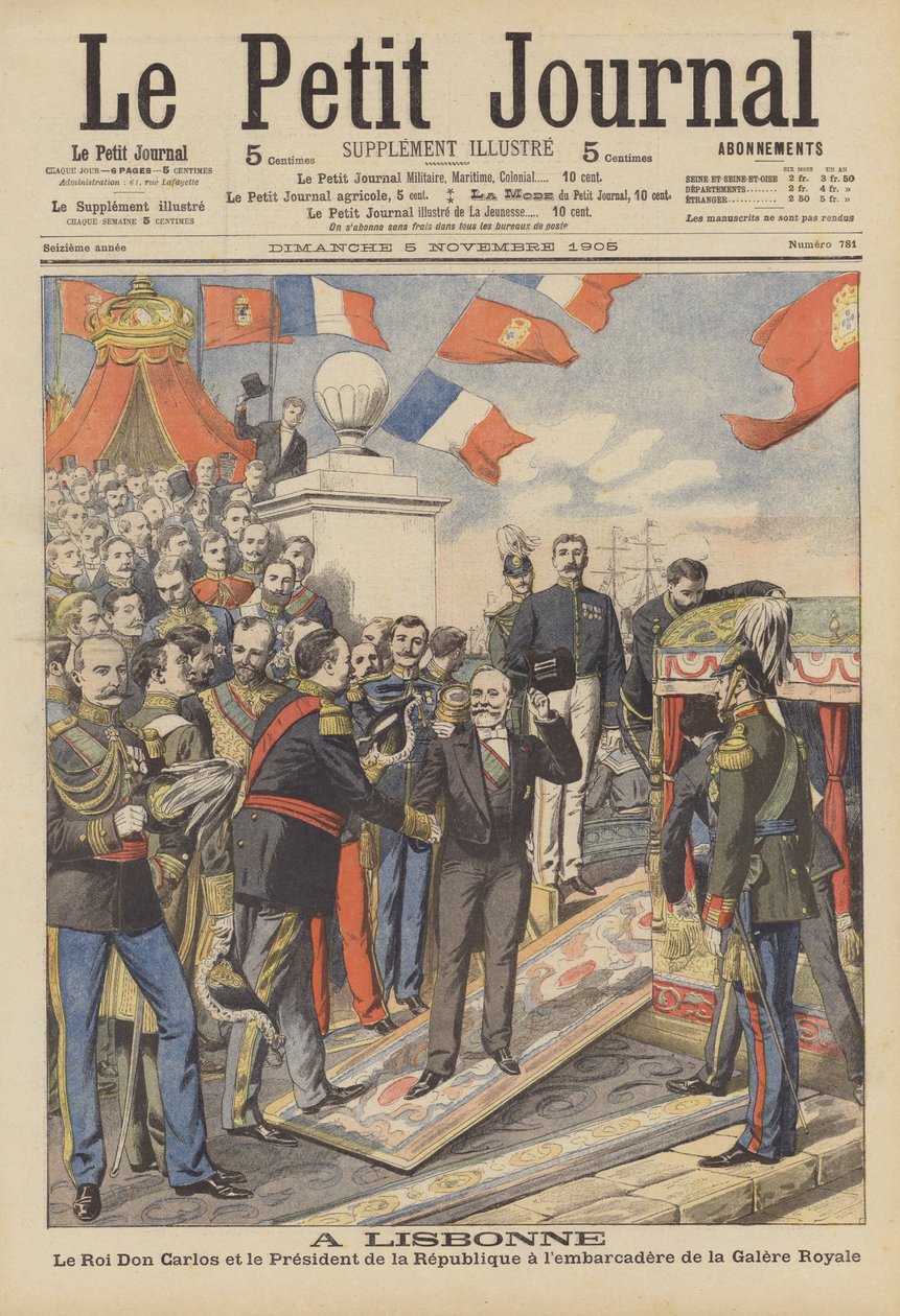 Wizyta prezydenta Francji w Lizbonie (kolorowa litografia) autorstwa French School
