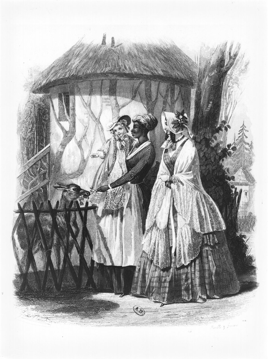Zwiedzanie ogrodu zoologicznego Jardin des Plantes w Paryżu, tablica modowa, 1846 r. autorstwa French School